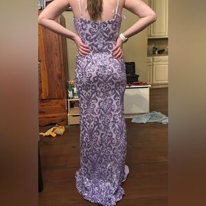 Lavender and purple sequin prom
Dress